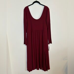 A New Day Burgundy Long Sleeve Maxi Dress With Pockets Modest Size Large NWT